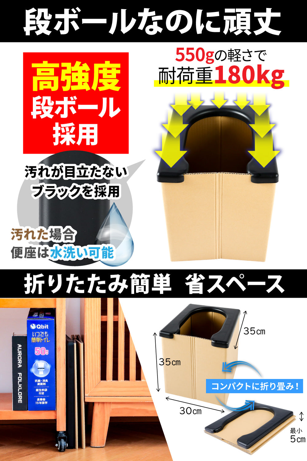 Qbit いつでも簡単非常用トイレ（ダンボールトイレ）＋簡単トイレ10回分